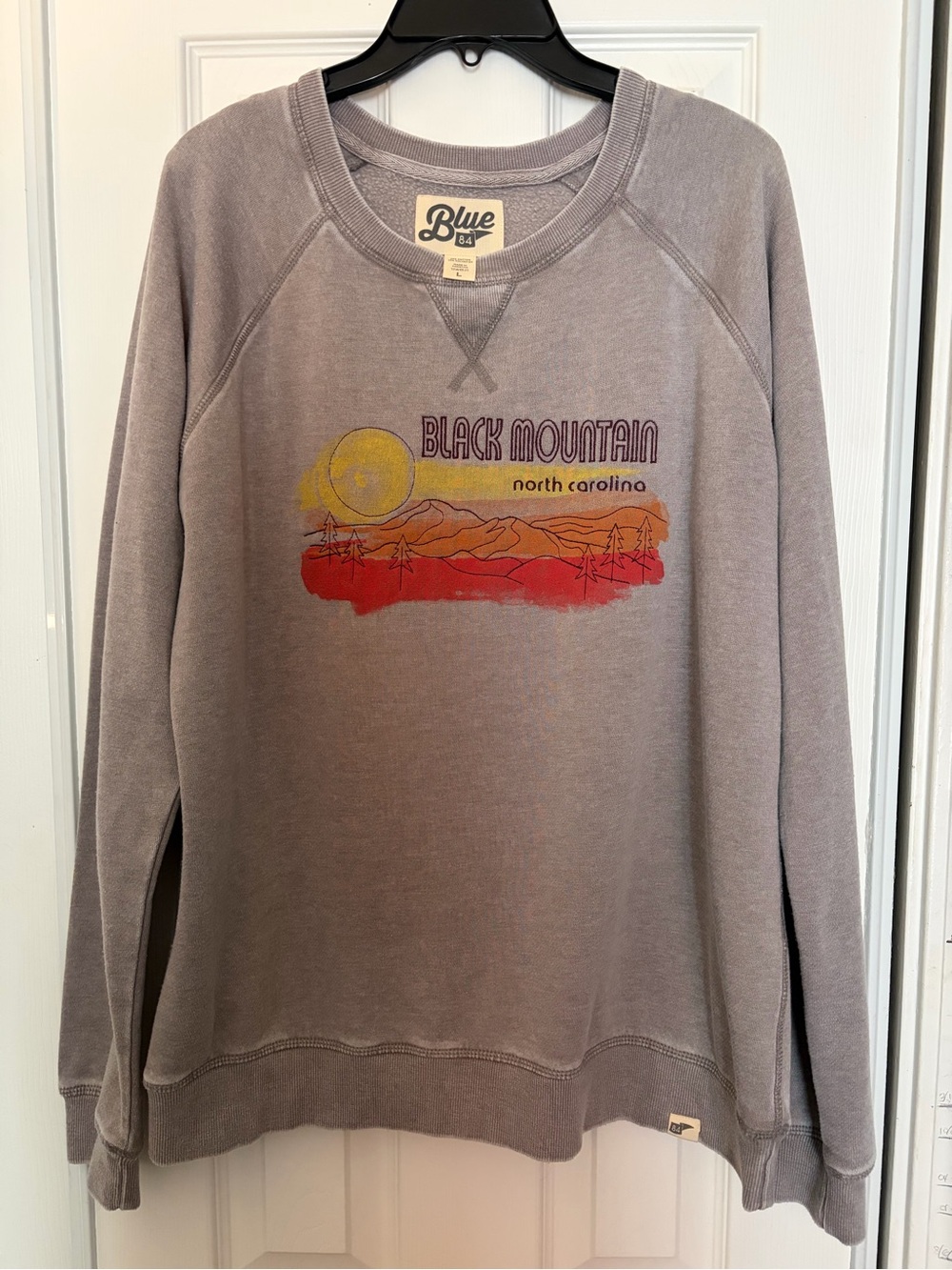 Blue 84 Gray Pullover Sweatshirt with Sunset Mountain Graphic